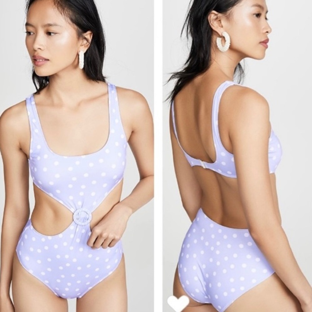 SOLID & STRIPED Lilac Purple Polka Dot Cutout Ring Swimsuit Bathing Suit…